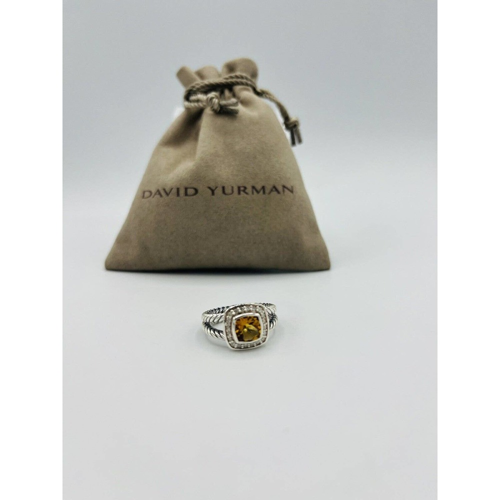 David Yurman Sterling Silver Citrine & Diamond Petite Albion Ring Size 9